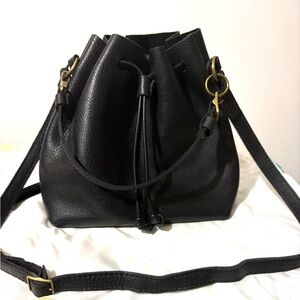 Portland Leather Pebbled Black Bucket Bag, *Large* with grab strap